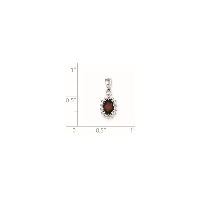 Sterling Silver Rhodium Garnet & Diamond Pendant