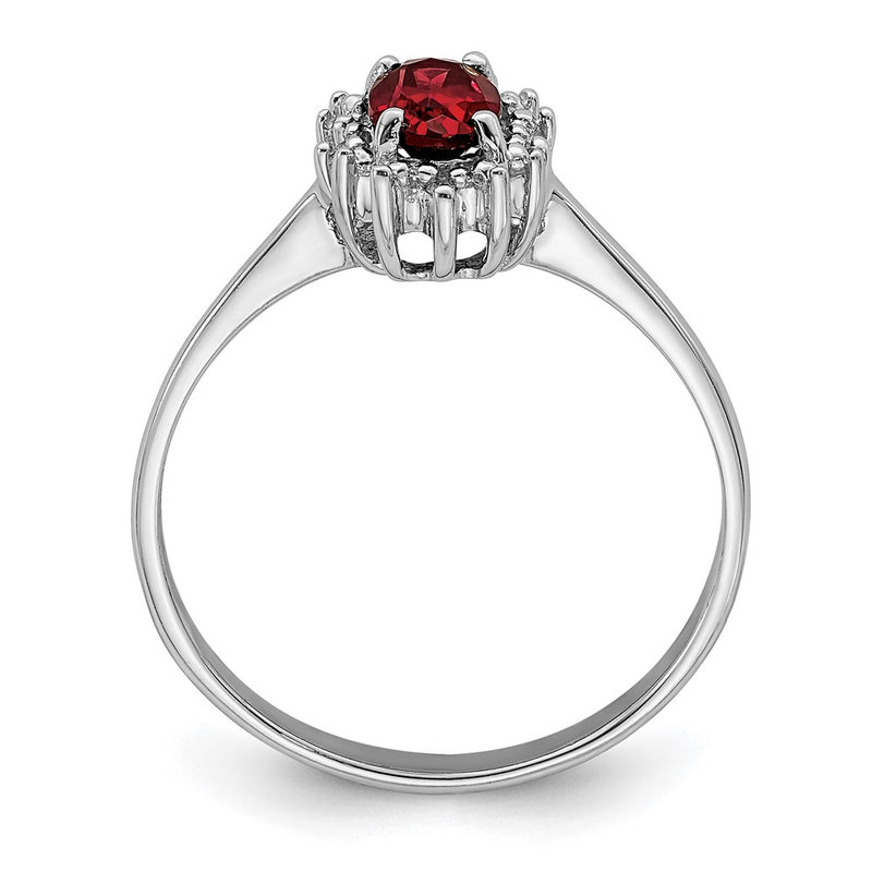 Sterling Silver Rhodium-Plated Garnet Diamond Ring