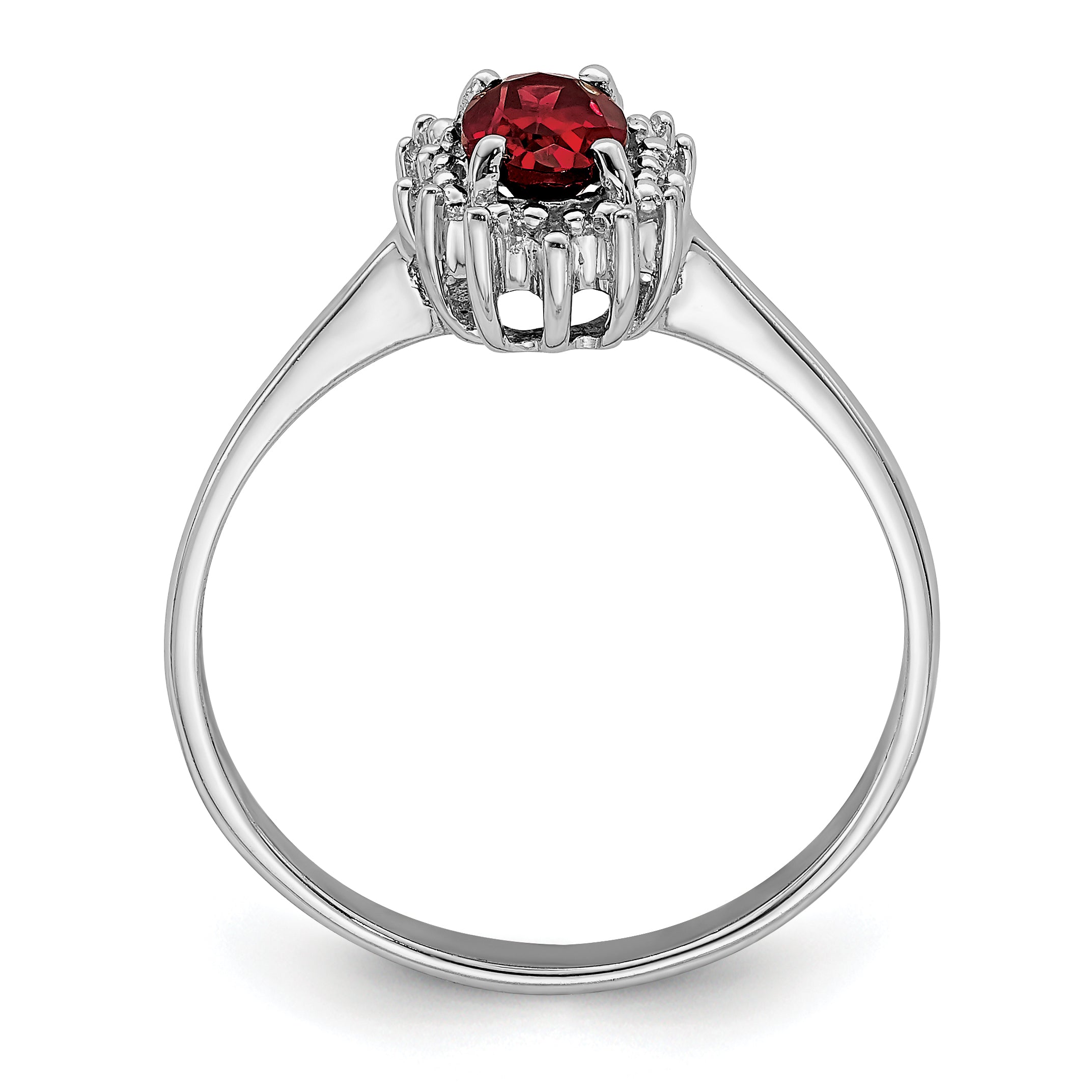 Sterling Silver Rhodium-Plated Garnet Diamond Ring