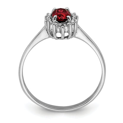 Sterling Silver Rhodium-Plated Garnet Diamond Ring