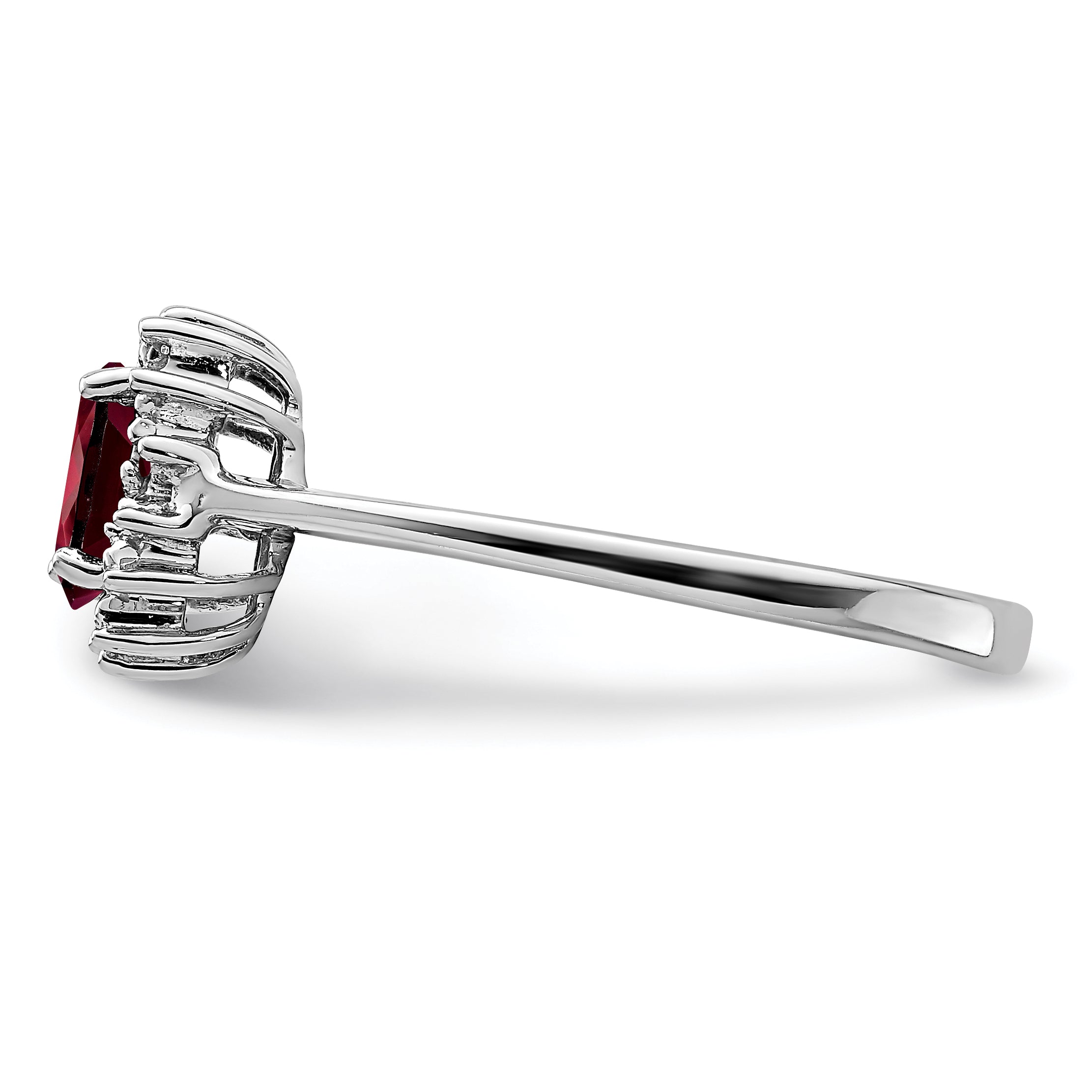 Sterling Silver Rhodium-Plated Garnet Diamond Ring