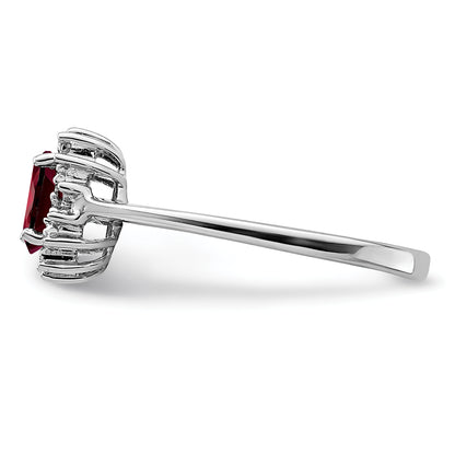 Sterling Silver Rhodium-Plated Garnet Diamond Ring