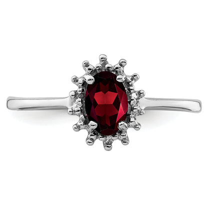 Sterling Silver Rhodium-Plated Garnet Diamond Ring