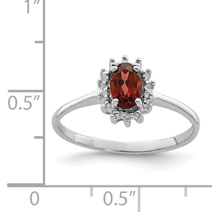 Sterling Silver Rhodium-Plated Garnet Diamond Ring