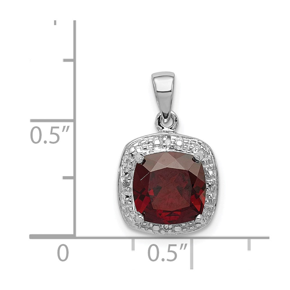 Sterling Silver Rhodium Garnet & Diamond Pendant
