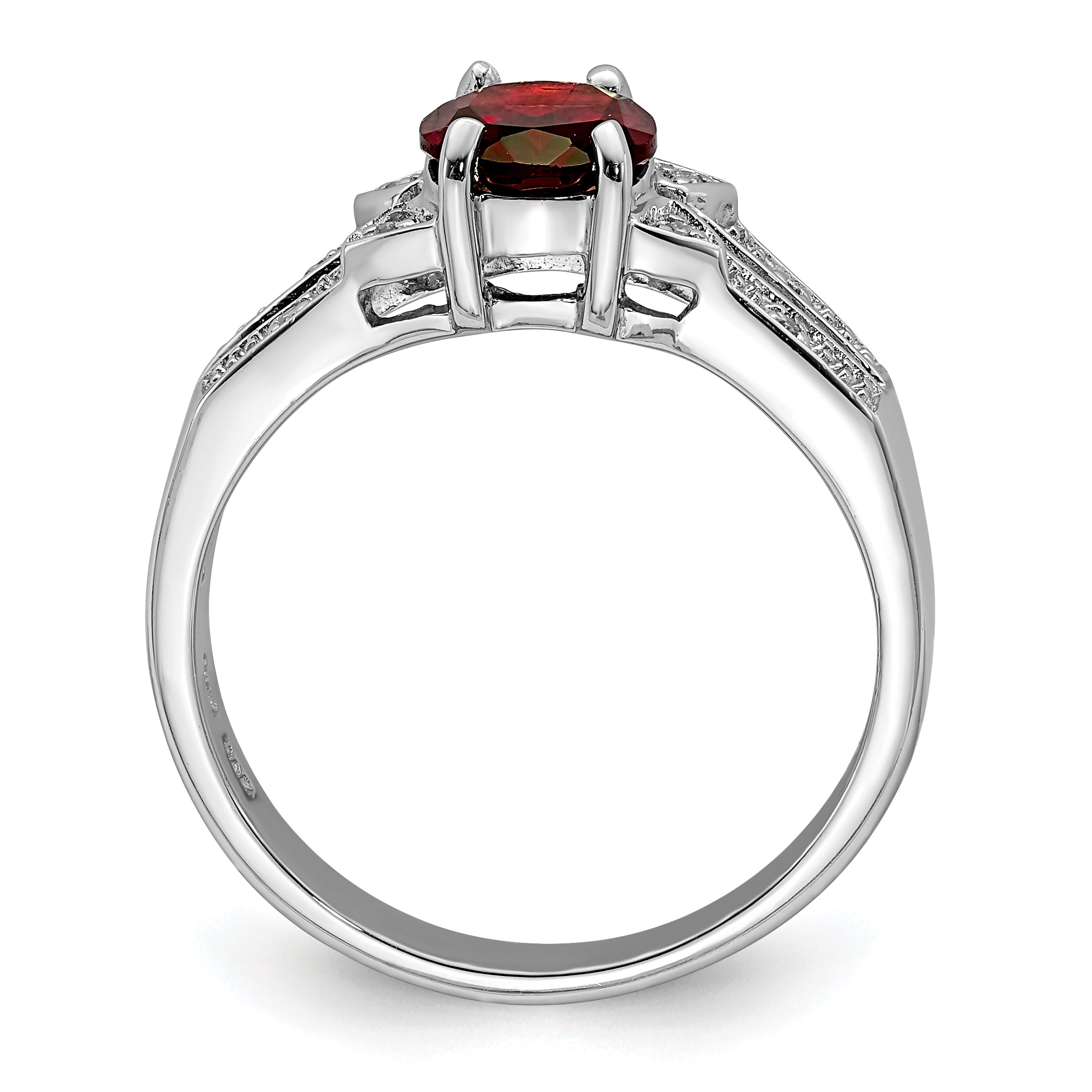 Sterling Silver Rhodium-Plated Garnet & Diamond Ring