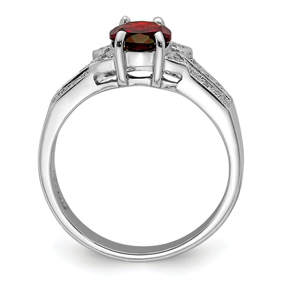 Sterling Silver Rhodium-Plated Garnet & Diamond Ring