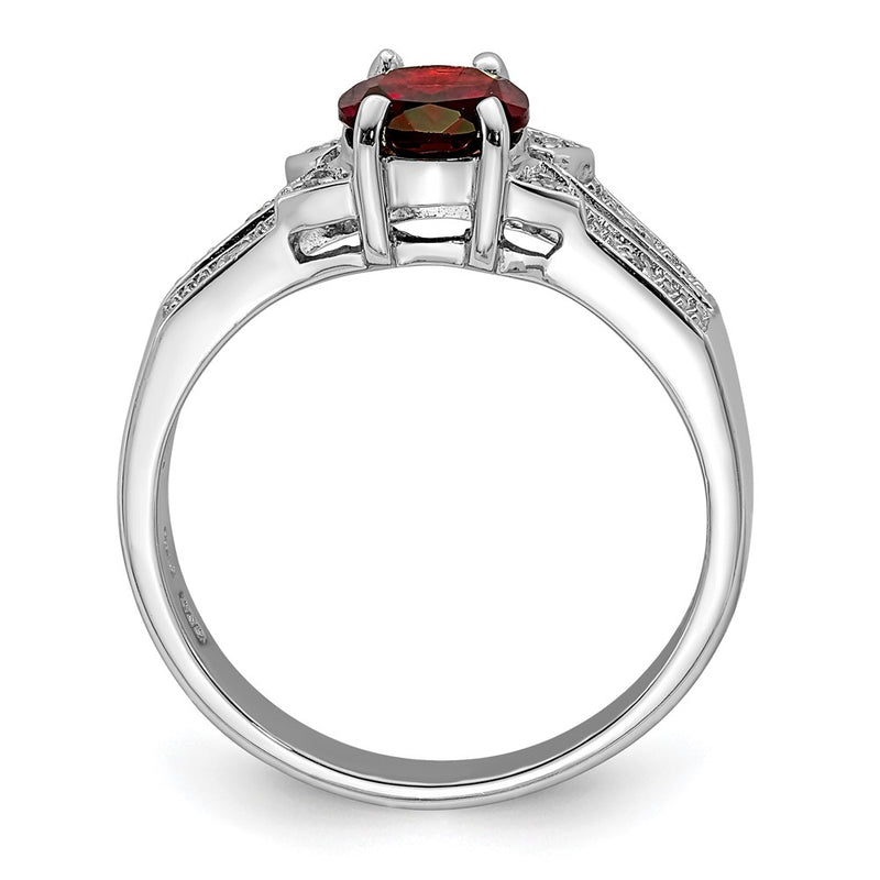 Sterling Silver Rhodium-Plated Garnet & Diamond Ring