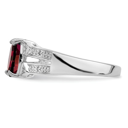 Sterling Silver Rhodium-Plated Garnet & Diamond Ring