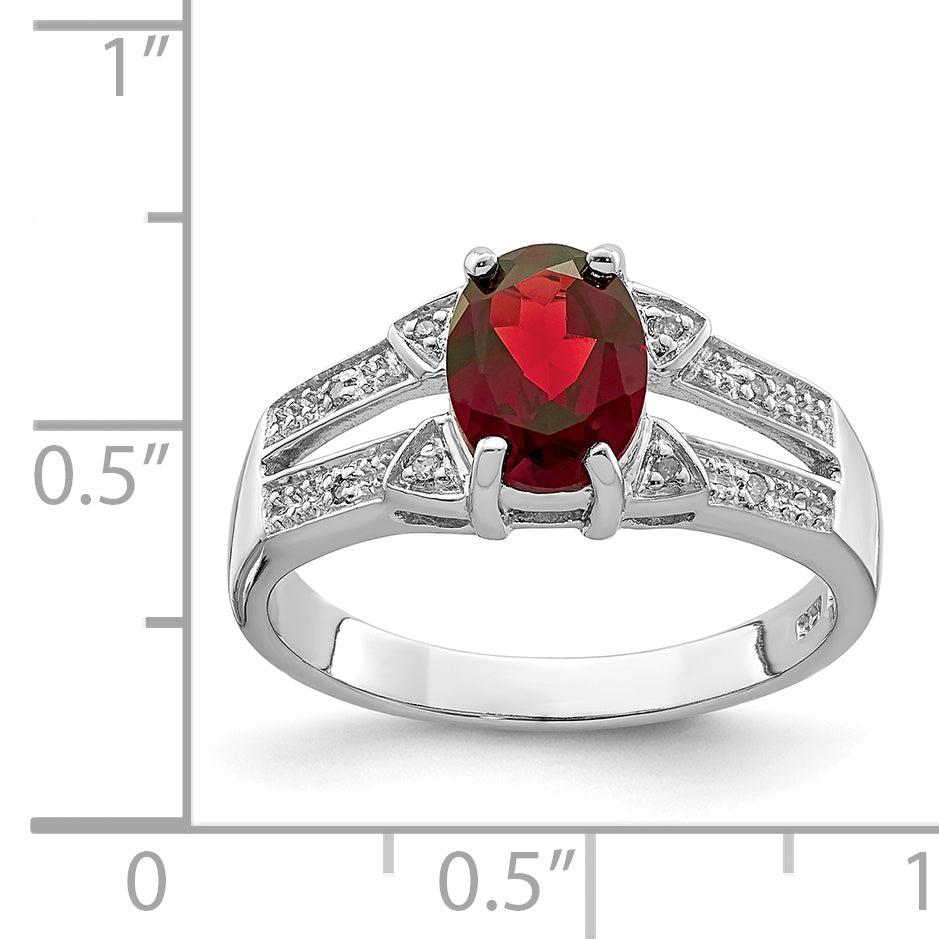 Sterling Silver Rhodium-Plated Garnet & Diamond Ring
