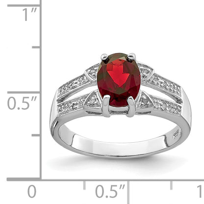 Sterling Silver Rhodium-Plated Garnet & Diamond Ring
