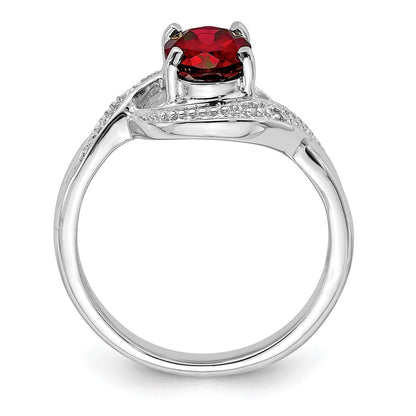 Sterling Silver Rhodium-Plated Garnet & Diamond Ring
