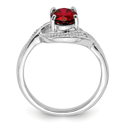 Sterling Silver Rhodium-Plated Garnet & Diamond Ring