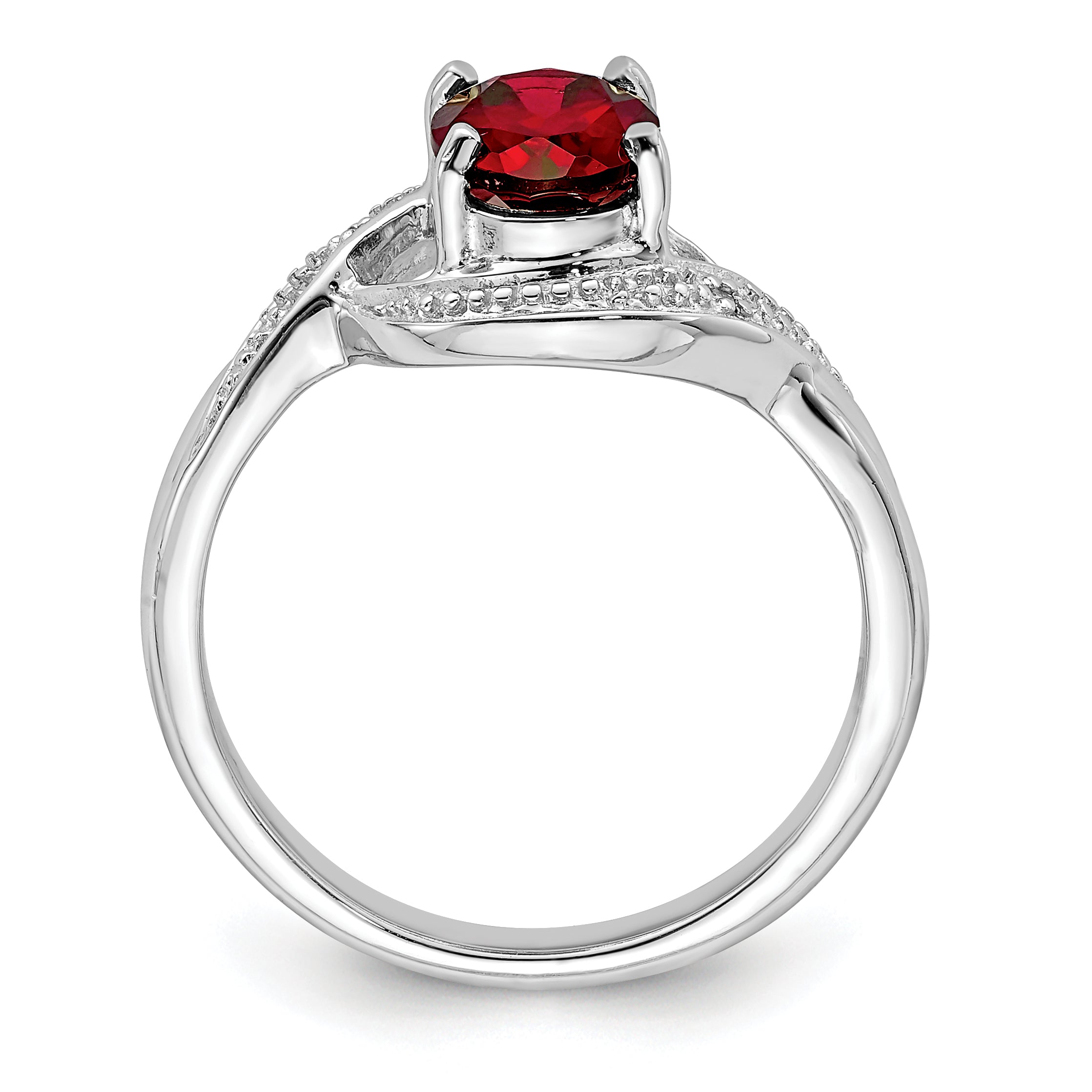 Sterling Silver Rhodium-Plated Garnet & Diamond Ring