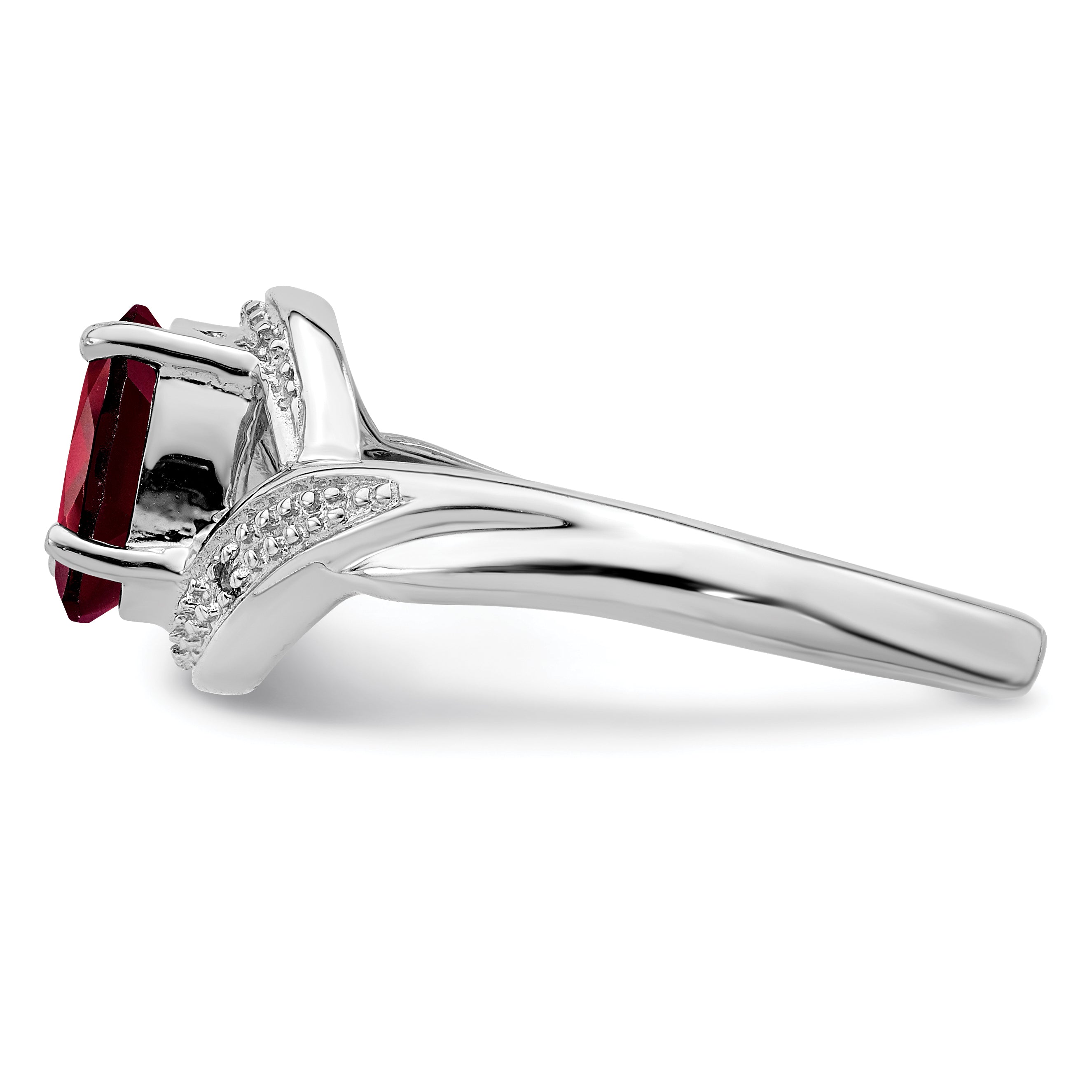 Sterling Silver Rhodium-Plated Garnet & Diamond Ring
