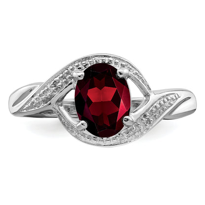 Sterling Silver Rhodium-Plated Garnet & Diamond Ring