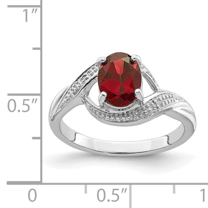 Sterling Silver Rhodium-Plated Garnet & Diamond Ring