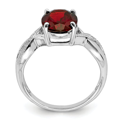 Sterling Silver Rhodium-Plated Garnet & Diamond Ring