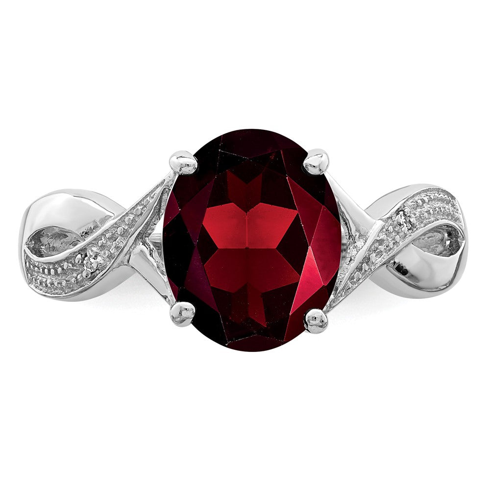 Sterling Silver Rhodium-Plated Garnet & Diamond Ring