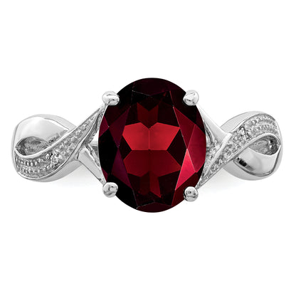 Sterling Silver Rhodium-Plated Garnet & Diamond Ring