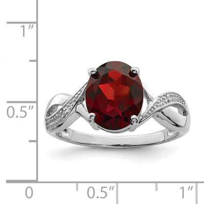 Sterling Silver Rhodium-Plated Garnet & Diamond Ring