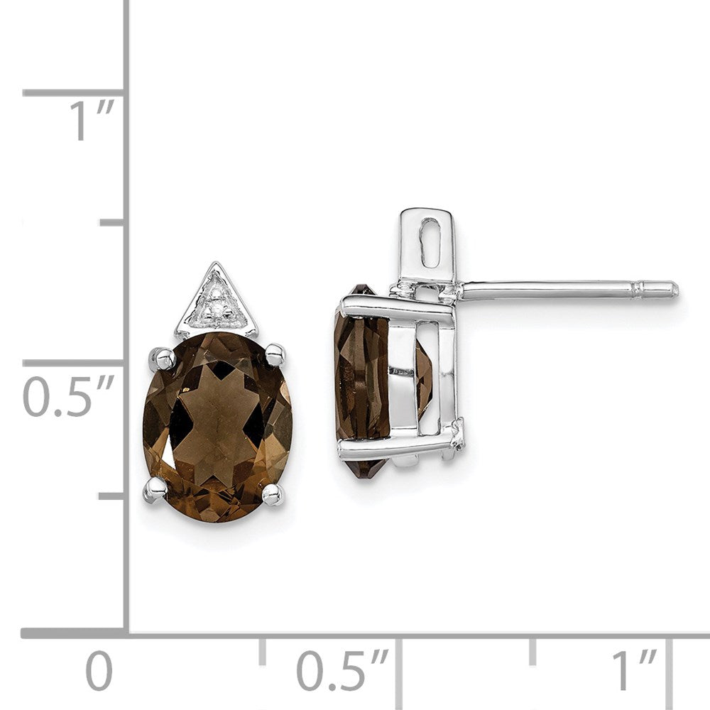 Sterling Silver Rhodium Plated Smoky Quartz And Diamond Post Earrings
