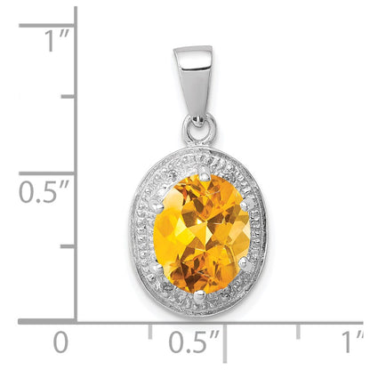 Sterling Silver Rhodium-Plated Citrine & Diamond Pendant