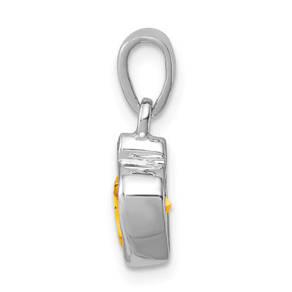 Sterling Silver Rhodium Citrine Diamond Pendant