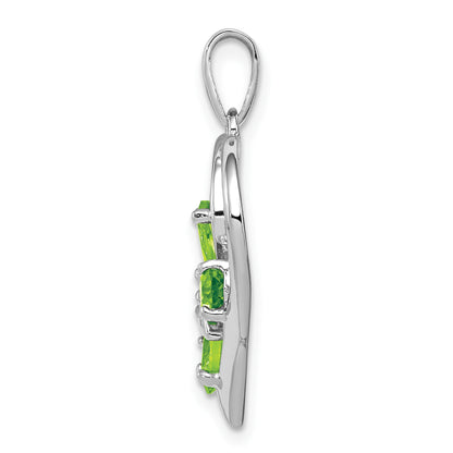 Sterling Silver Rh Plated Peridot And Diamond Butterfly Heart Pendant