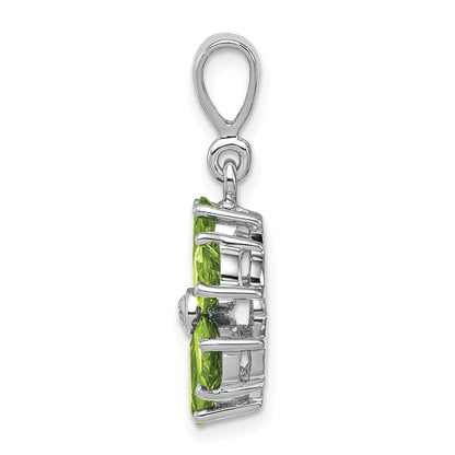 Sterling Silver Rhodium Plated Peridot And Diamond Flower Pendant