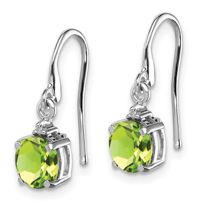 Sterling Silver Rhodium Plated Round Peridot And Diamond Wire Earrings