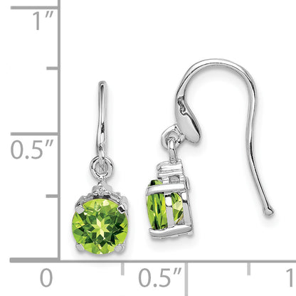 Sterling Silver Rhodium Plated Round Peridot And Diamond Wire Earrings