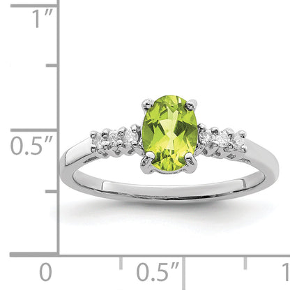 Sterling Silver Rhodium Peridot & Diamond Ring