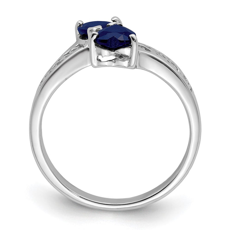 Sterling Silver Rhodium-Plated Dark Sapphire Heart Ring