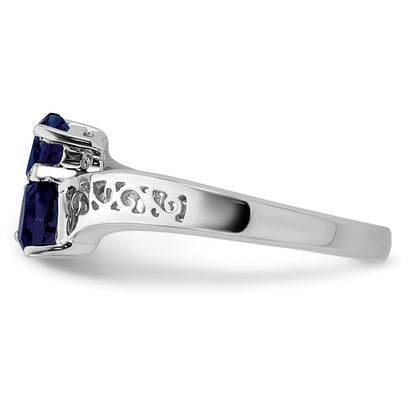 Sterling Silver Rhodium-Plated Dark Sapphire Heart Ring