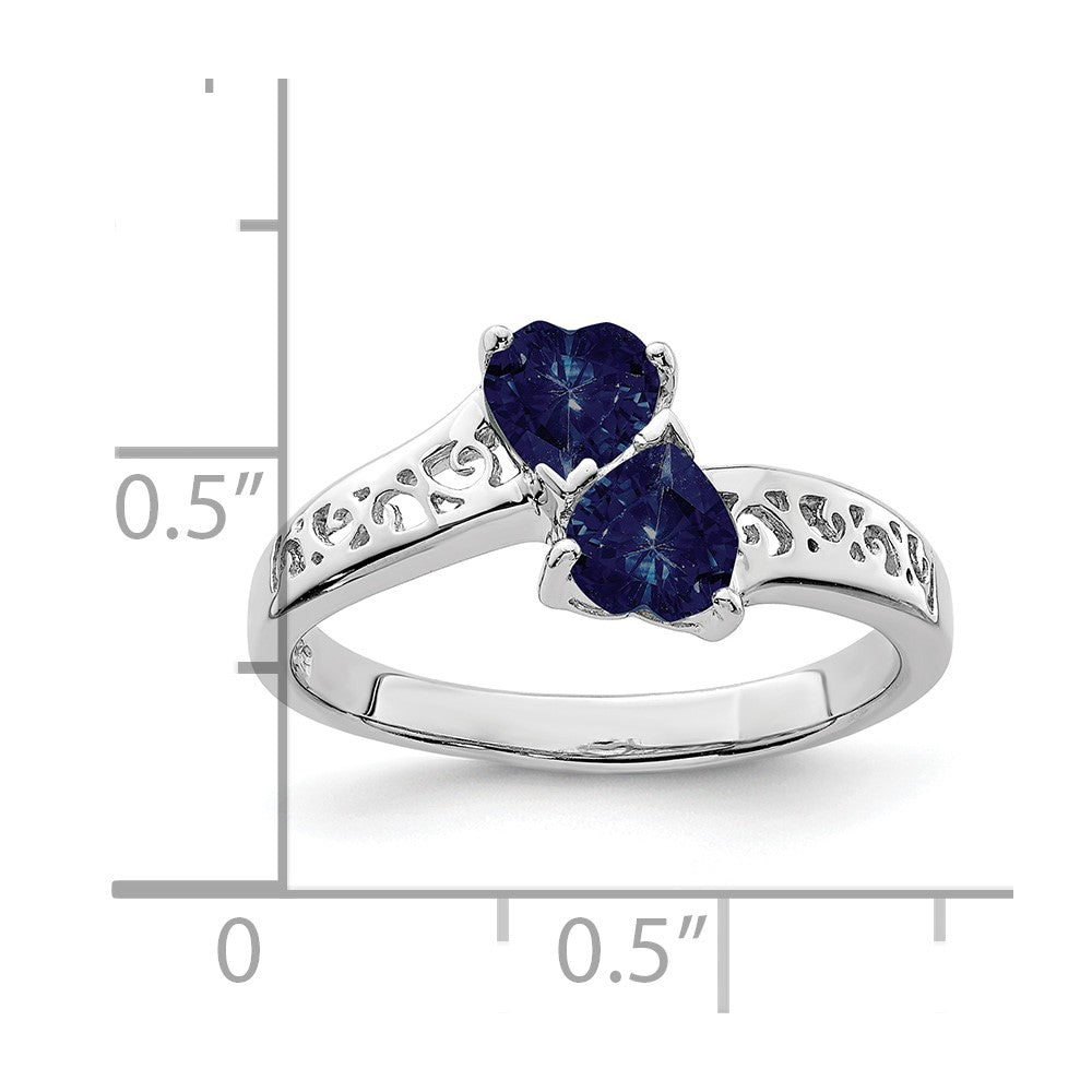 Sterling Silver Rhodium-Plated Dark Sapphire Heart Ring