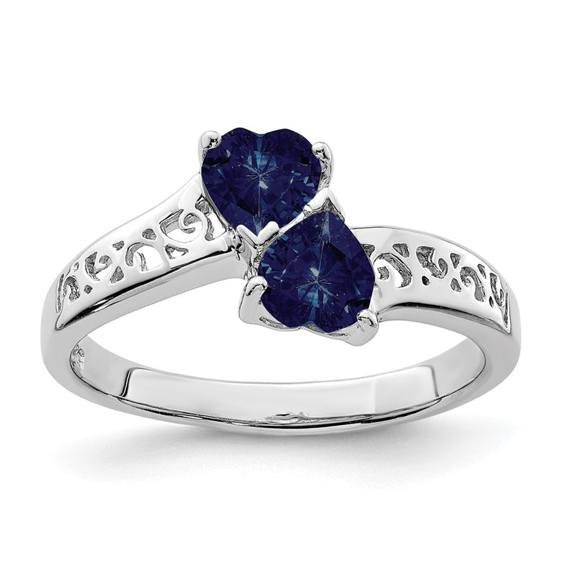 Sterling Silver Rhodium-Plated Dark Sapphire Heart Ring