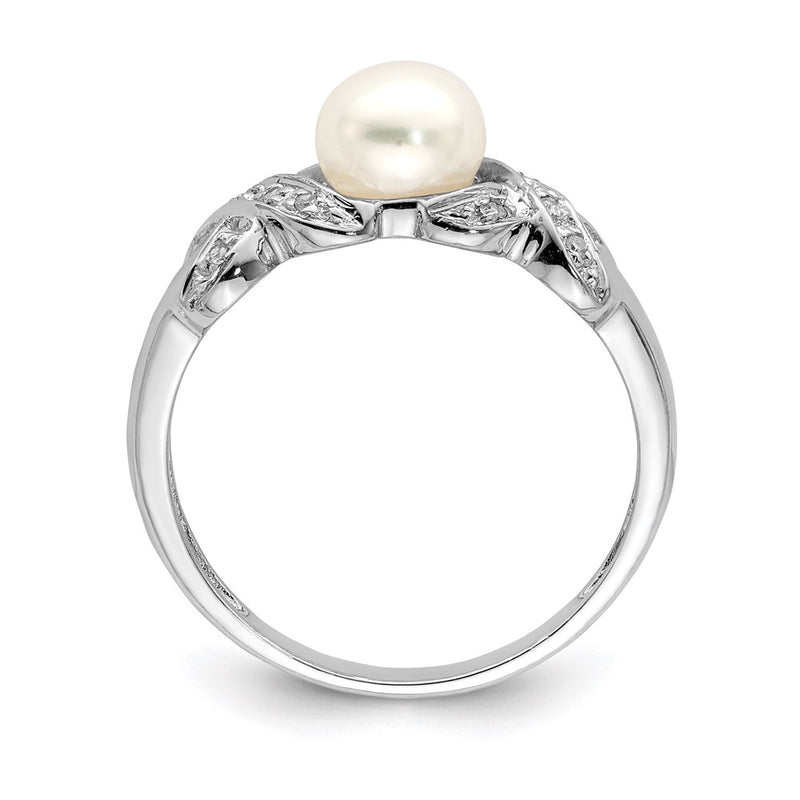 Sterling Silver Rhodium 6mm Fw Cultured Button Pearl Ring