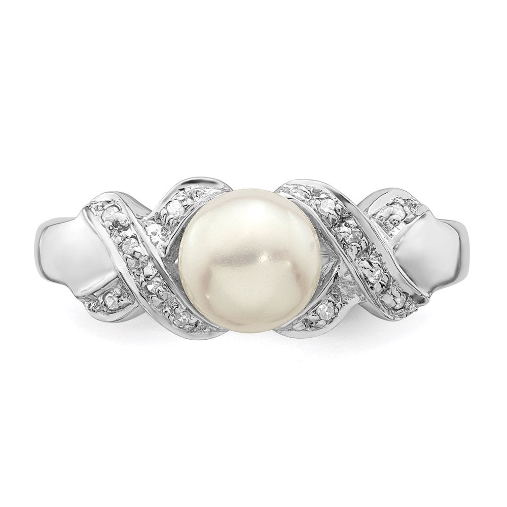 Sterling Silver Rhodium 6mm Fw Cultured Button Pearl Ring