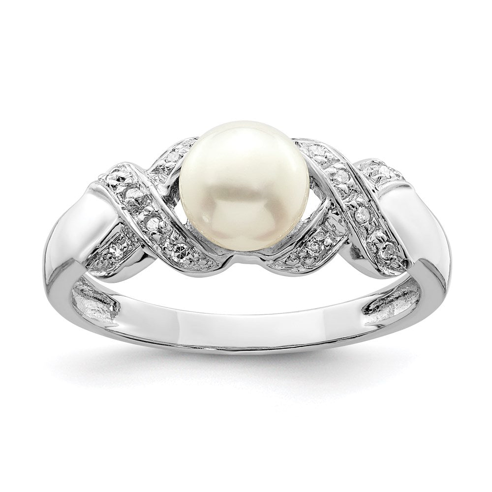 Sterling Silver Rhodium 6mm Fw Cultured Button Pearl Ring