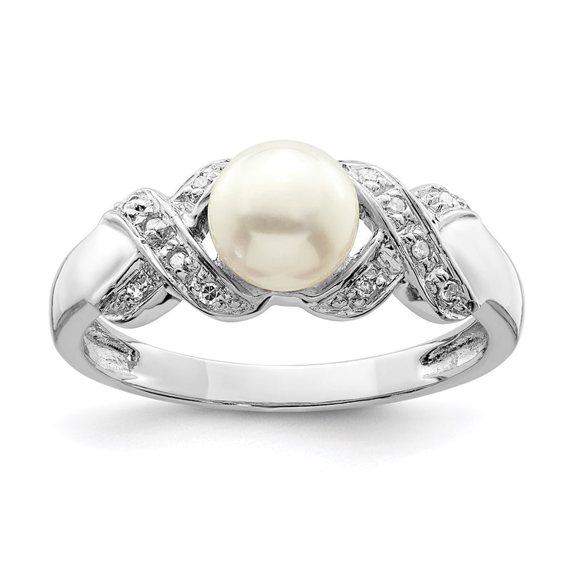 Sterling Silver Rhodium 6mm Fw Cultured Button Pearl Ring