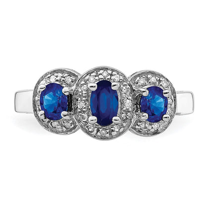 Sterling Silver Rhodium-Plated Sapphire & Diamond Ring