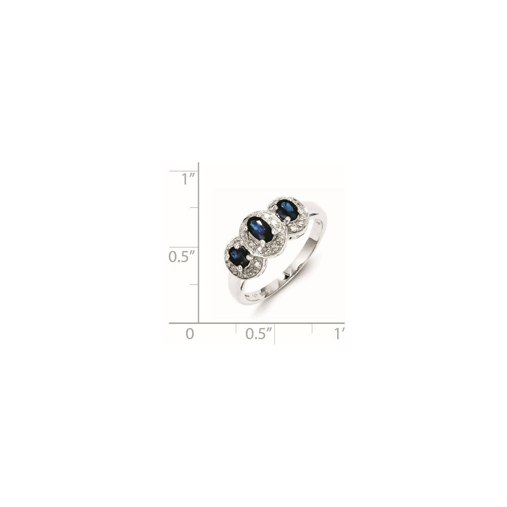 Sterling Silver Rhodium-Plated Sapphire & Diamond Ring