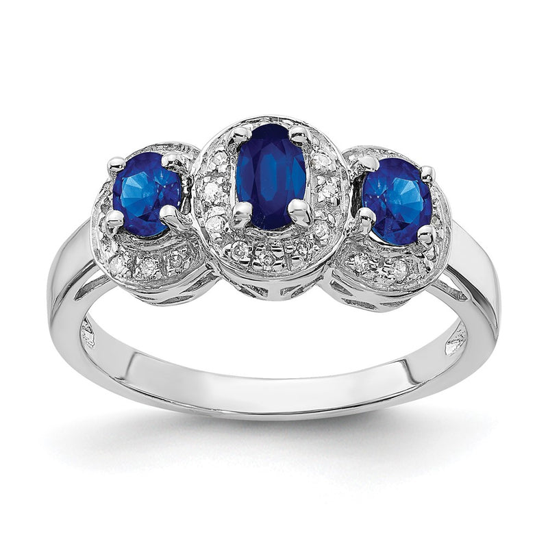 Sterling Silver Rhodium-Plated Sapphire & Diamond Ring