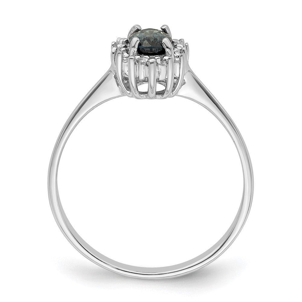 Sterling Silver Rhodium-Plated Sapphire Diamond Ring
