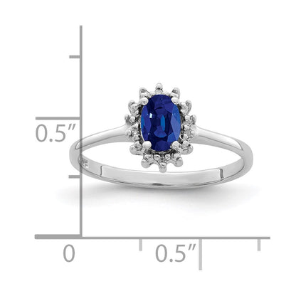Sterling Silver Rhodium-Plated Sapphire Diamond Ring
