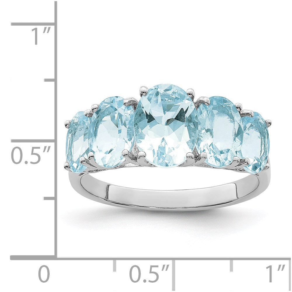 Sterling Silver Rhodium Aqua Ring