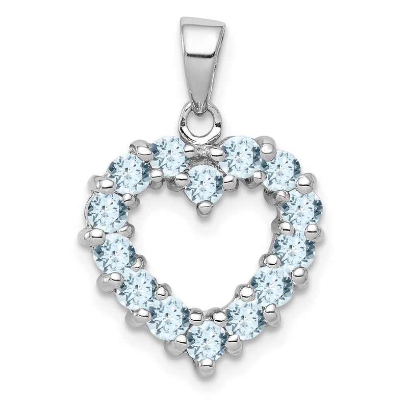 Sterling Silver Rhodium Aqua Heart Pendant
