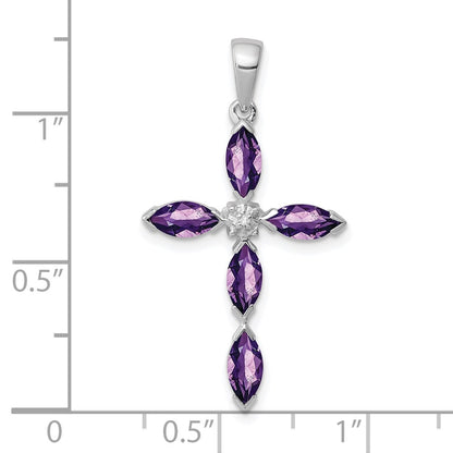 Sterling Silver Rhodium Plated Amethyst Diamond Pendant