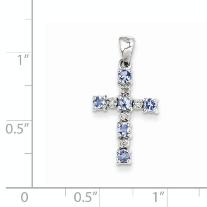 Sterling Silver Rhodium-Plated Tanzanite & Diamond Pendant